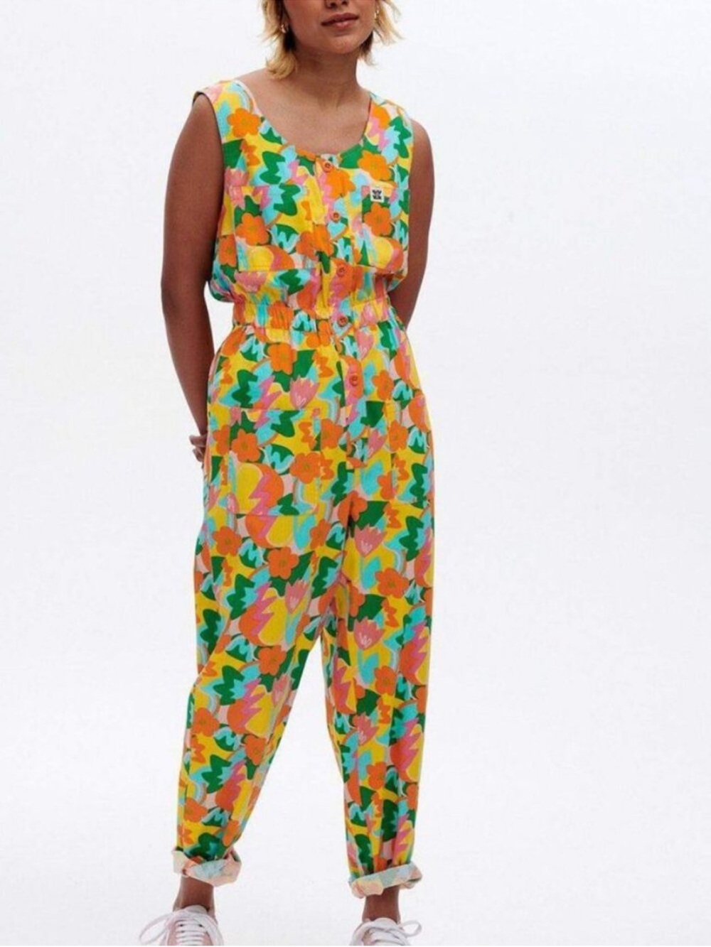 Lucy & Yak Juni Dungarees in lemony floral